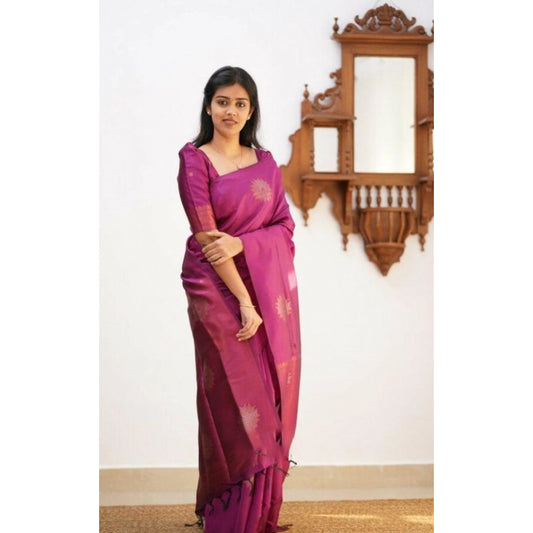Women's Litchi Silk Printed Saree With Unstitched Blouse (dark Pink) | Women Signature Collection