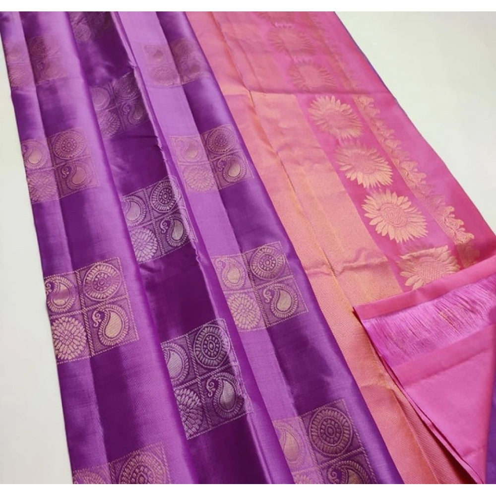 Women's Litchi Silk Printed Saree With Unstitched Blouse (magenta With Pink) | Women Signature Collection