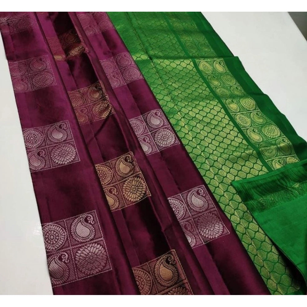 Women's Litchi Silk Printed Saree With Unstitched Blouse (brown With Green) | Women Signature Collection