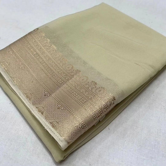 Women's Crepe Chit Pallu Solid Saree With Unstitched Blouse 5.5mtr (beige) | Women Signature Collection