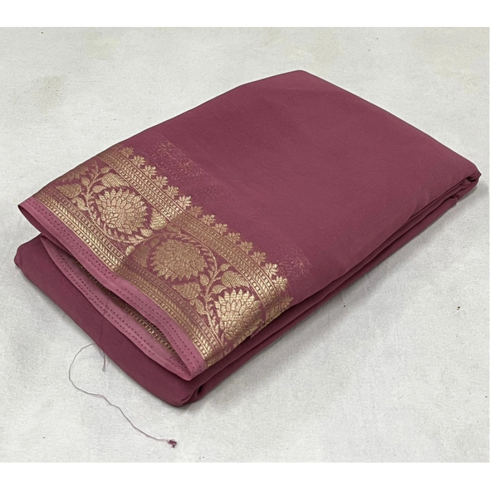 Women's Crepe Chit Pallu Solid Saree With Unstitched Blouse 5.5mtr (peach) | Women Signature Collection