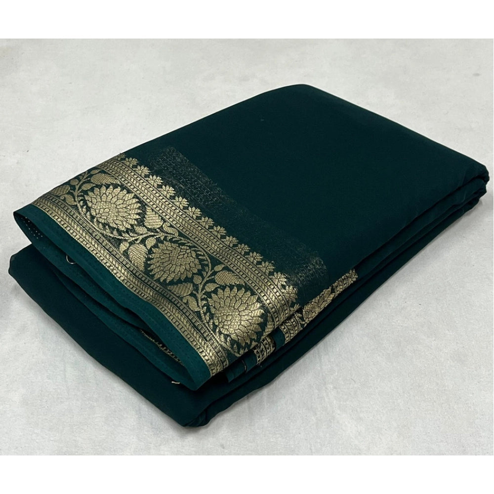Women's Crepe Chit Pallu Solid Saree With Unstitched Blouse 5.5mtr (green) | Women Signature Collection