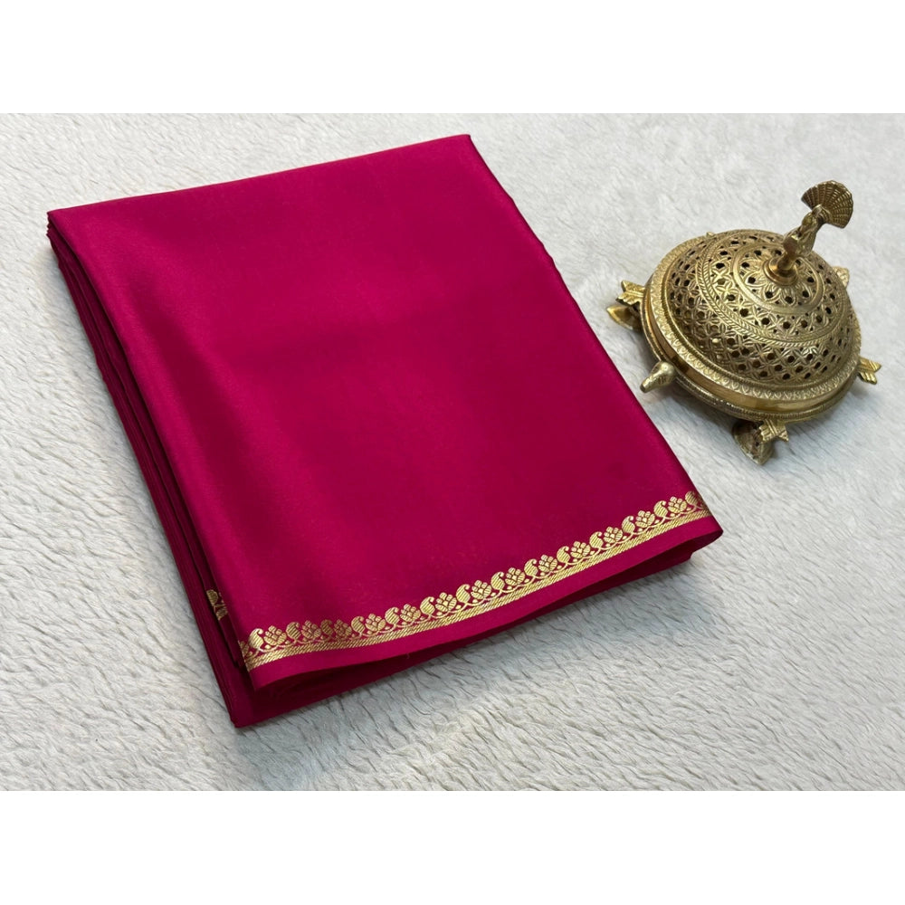 Women's Crepe Chit Pallu Solid Saree With Unstitched Blouse 5.5mtr (pink) | Women Signature Collection