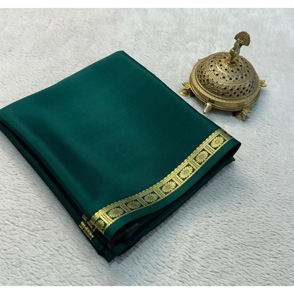 Women's Crepe Chit Pallu Solid Saree With Unstitched Blouse 5.5mtr (green) | Women Signature Collection