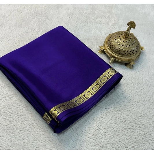 Women's Crepe Chit Pallu Solid Saree With Unstitched Blouse 5.5mtr (dark Purple) | Women Signature Collection