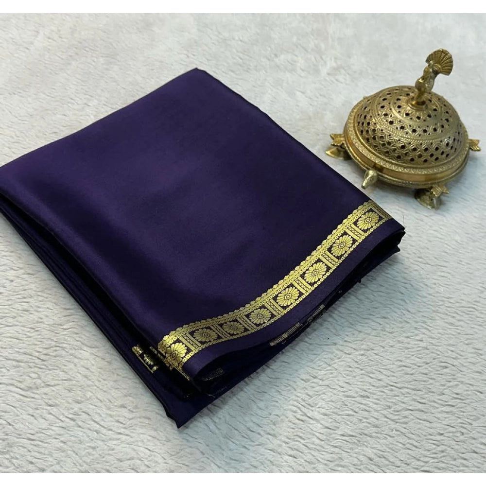 Women's Crepe Chit Pallu Solid Saree With Unstitched Blouse 5.5mtr (navy Blue) | Women Signature Collection