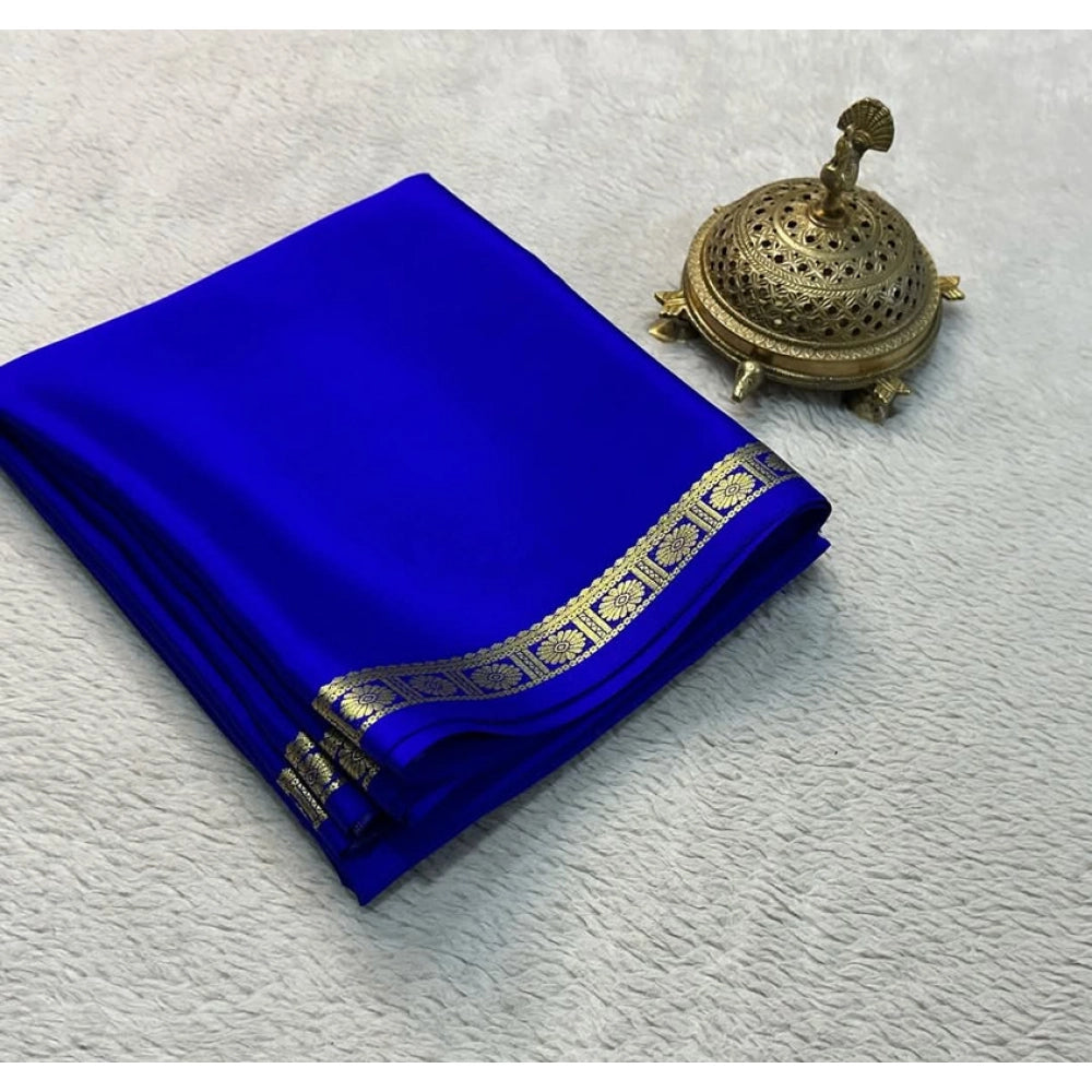 Women's Crepe Chit Pallu Solid Saree With Unstitched Blouse 5.5mtr (blue) | Women Signature Collection