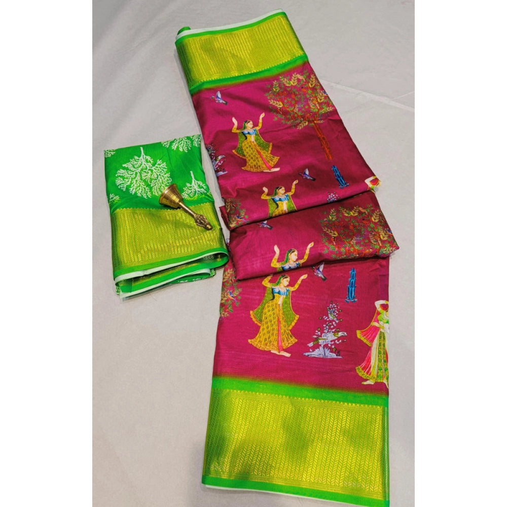 Women's Digital Dolla Silk Printed Saree With Unstitched Blouse 5.5mtr (pink) | Women Signature Collection