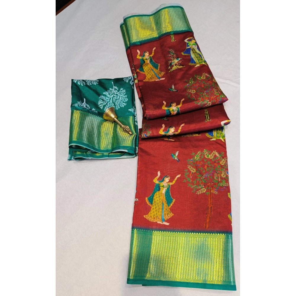 Women's Digital Dolla Silk Printed Saree With Unstitched Blouse 5.5mtr (brown) | Women Signature Collection
