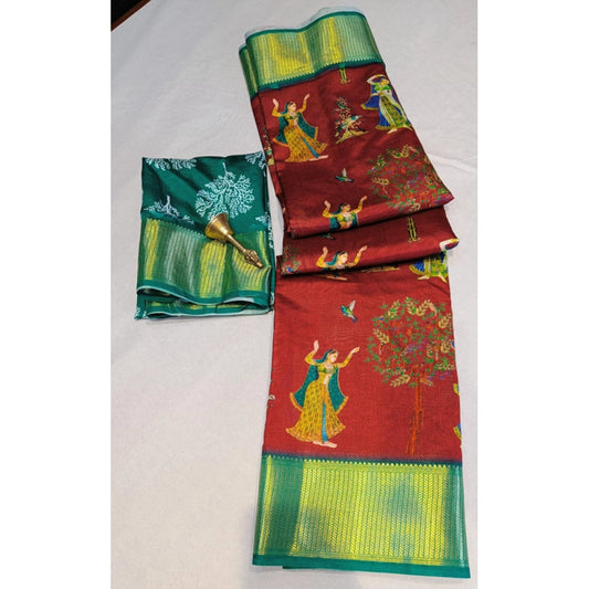 Women's Digital Dolla Silk Printed Saree With Unstitched Blouse 5.5mtr (brown) | Women Signature Collection