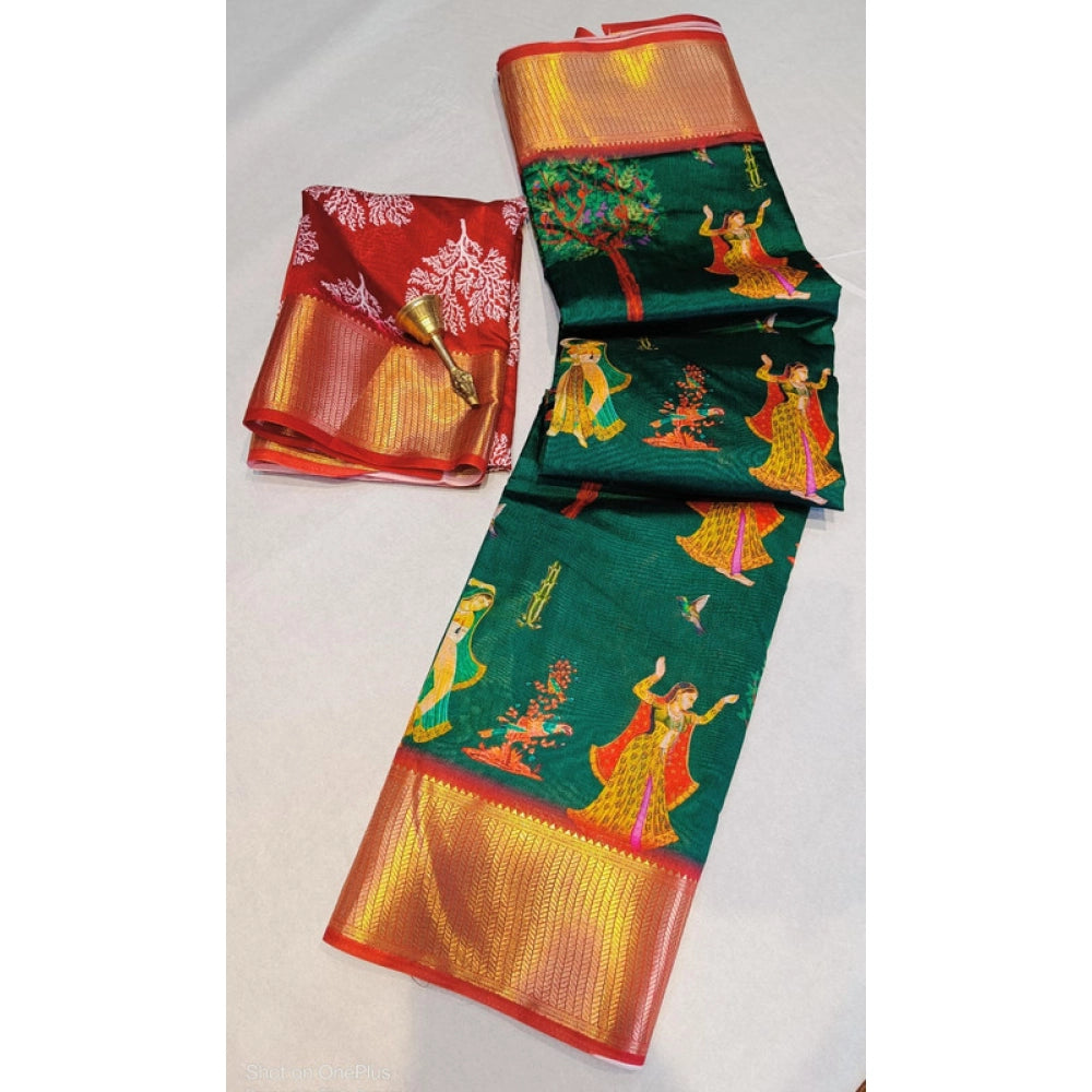 Women's Digital Dolla Silk Printed Saree With Unstitched Blouse 5.5mtr (green) | Women Signature Collection