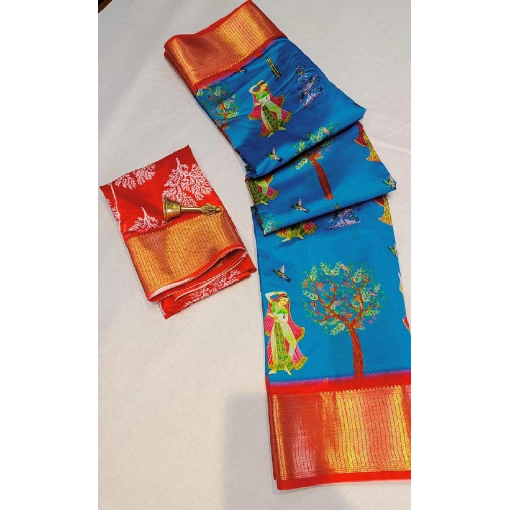 Women's Digital Dolla Silk Printed Saree With Unstitched Blouse 5.5mtr (sky Blue) | Women Signature Collection