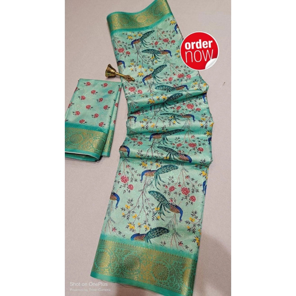 Women's Digital Dolla Silk Printed Saree With Unstitched Blouse 5.5mtr (pista Green) | Women Signature Collection