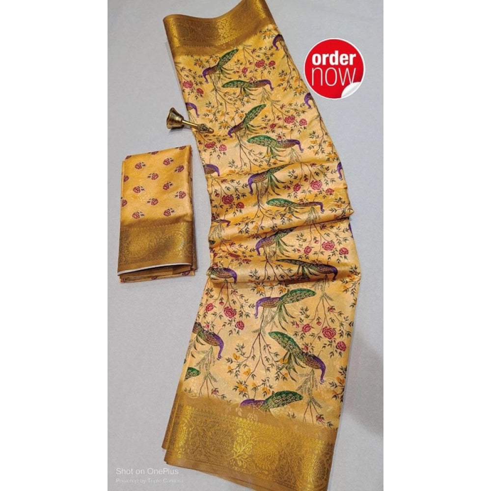Women's Digital Dolla Silk Printed Saree With Unstitched Blouse 5.5mtr (mustard) | Women Signature Collection