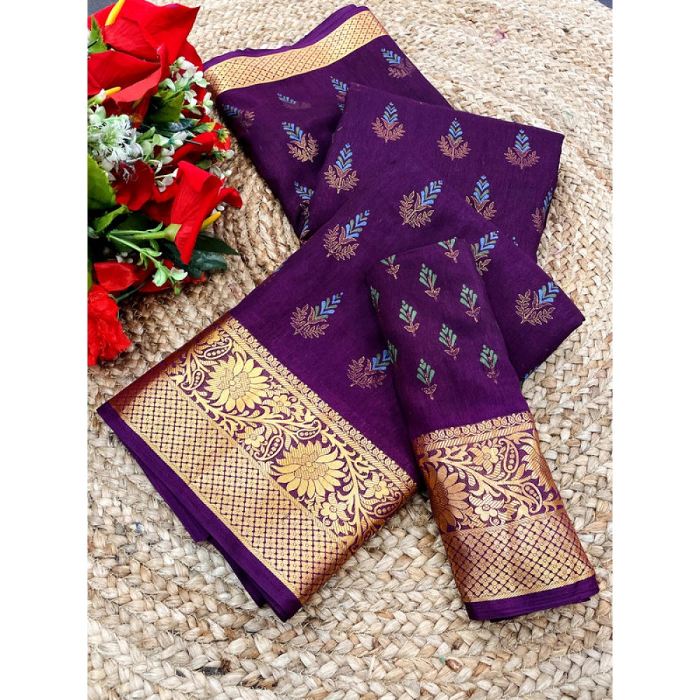Women's Digital Dolla Silk Printed Saree With Unstitched Blouse 5.5mtr (purple) | Women Signature Collection