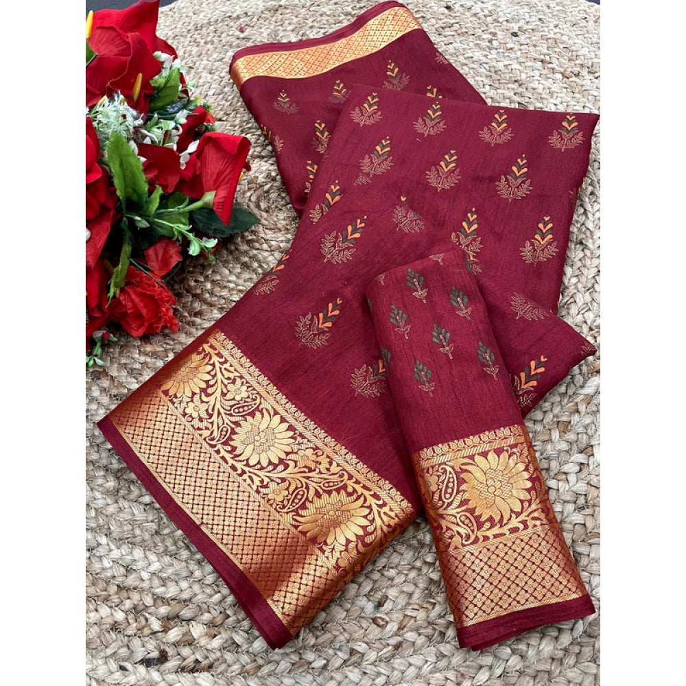 Women's Digital Dolla Silk Printed Saree With Unstitched Blouse 5.5mtr (maroon) | Women Signature Collection