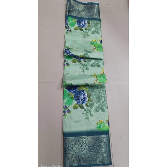 Women's Digital Dolla Silk Printed Saree With Unstitched Blouse 5.5mtr (green) | Women Signature Collection