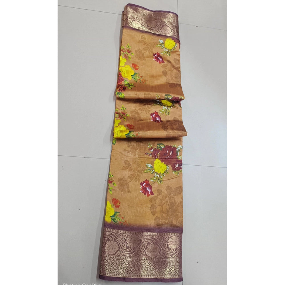 Women's Digital Dolla Silk Printed Saree With Unstitched Blouse 5.5mtr (mustard) | Women Signature Collection