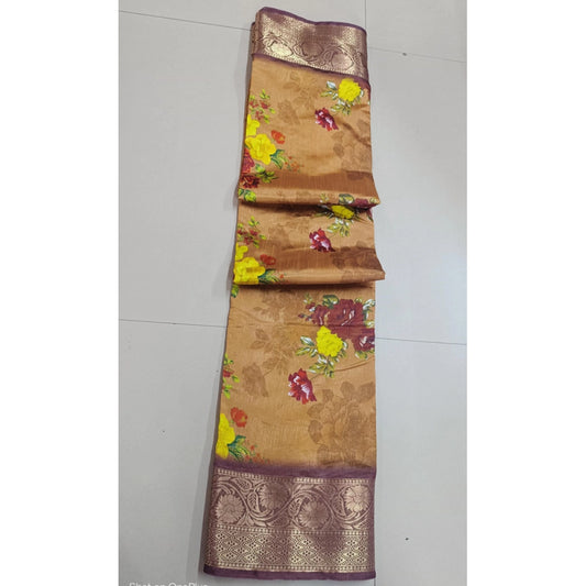 Women's Digital Dolla Silk Printed Saree With Unstitched Blouse 5.5mtr (mustard) | Women Signature Collection