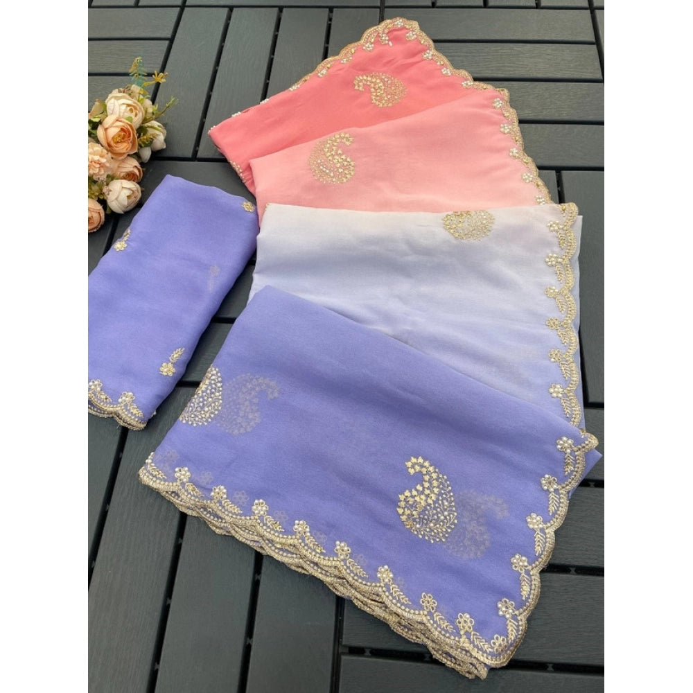 Women's Digital Printed Geogette Saree With Unstitched Blouse (purple, 5 6 Mtrs) | Women Signature Collection