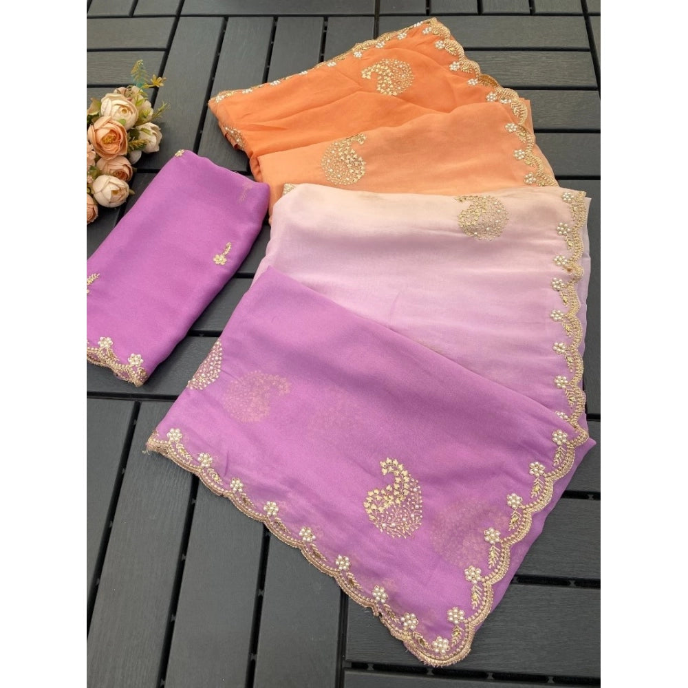 Women's Digital Printed Geogette Saree With Unstitched Blouse (wine, 5 6 Mtrs) | Women Signature Collection