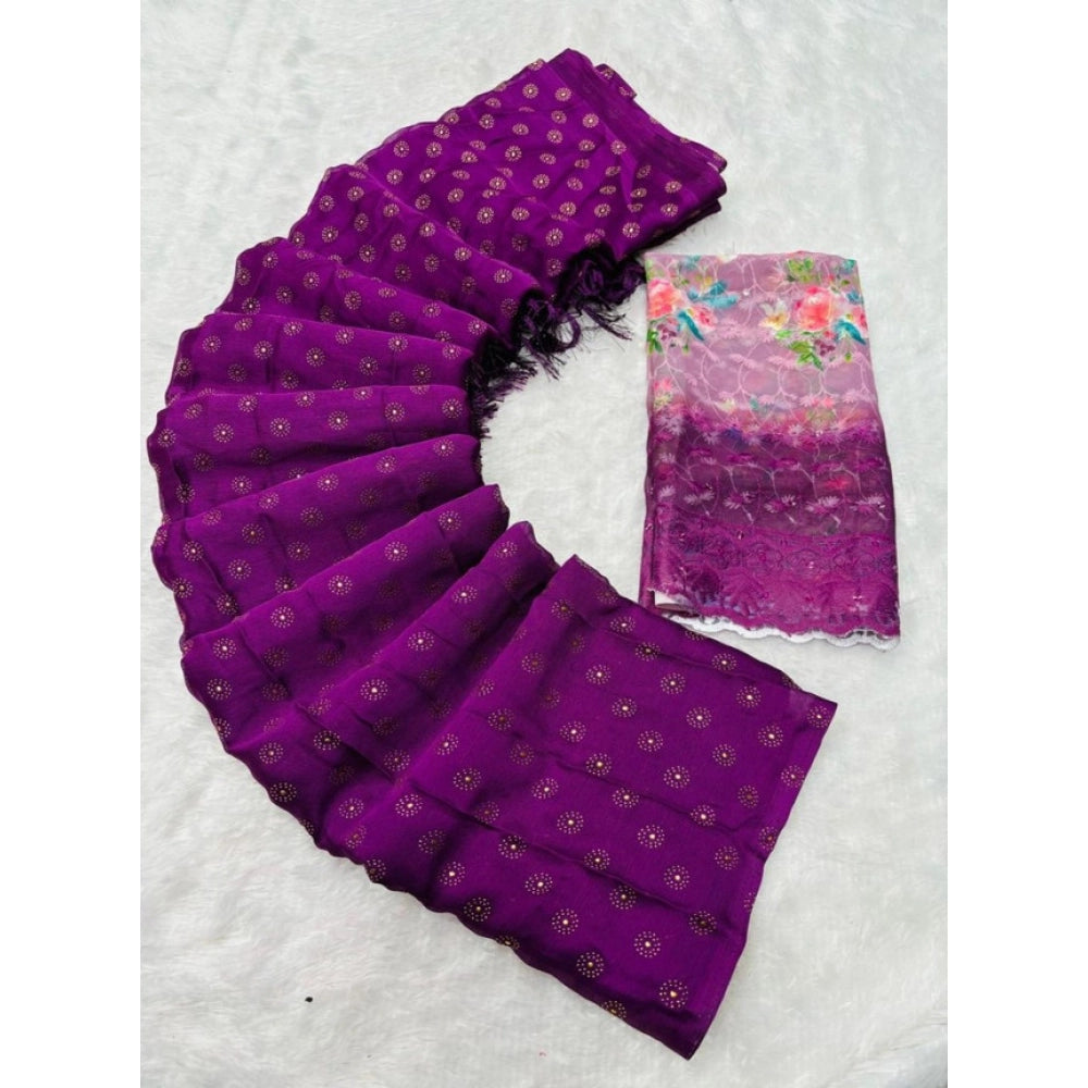 Women's Printed Brasso Saree With Unstitched Blouse (magenta, 5 6 Mtrs) | Women Signature Collection