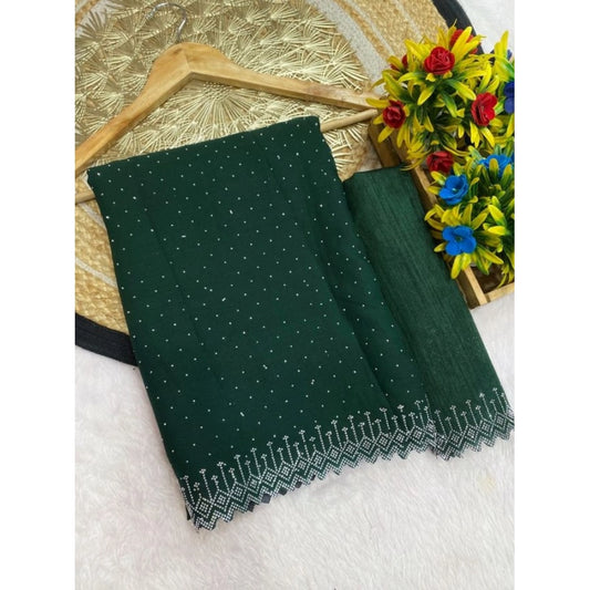 Women's Georgette Stone Work Saree With Unstitched Blouse 5.5mtr (green) | Women Signature Collection