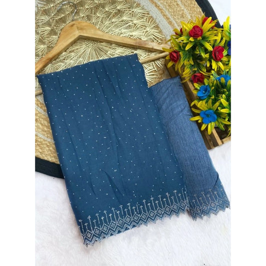 Women's Georgette Stone Work Saree With Unstitched Blouse 5.5mtr (grey) | Women Signature Collection