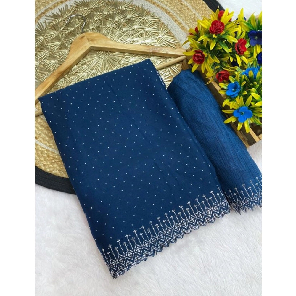 Women's Georgette Stone Work Saree With Unstitched Blouse 5.5mtr (light Green) | Women Signature Collection