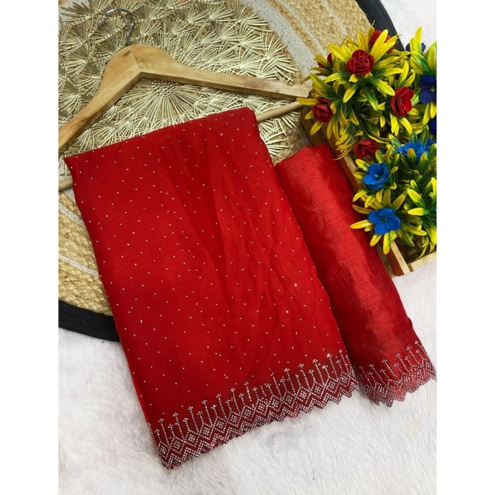 Women's Georgette Stone Work Saree With Unstitched Blouse 5.5mtr (red) | Women Signature Collection