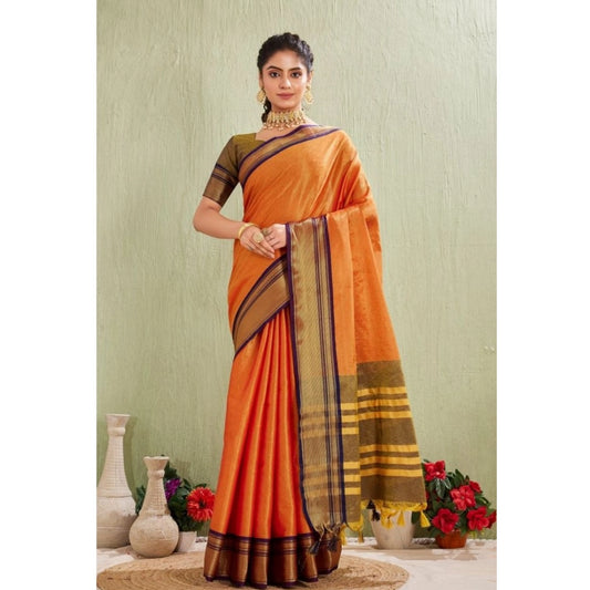 Women's Silk Blended Jaquard Woven Saree With Unstitched Blouse 5.5mtr (orange) | Women Signature Collection