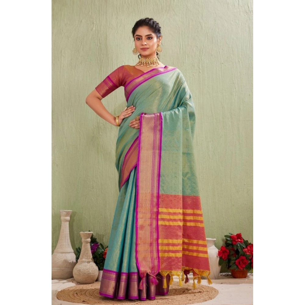 Women's Silk Blended Jaquard Woven Saree With Unstitched Blouse 5.5mtr (light Green) | Women Signature Collection