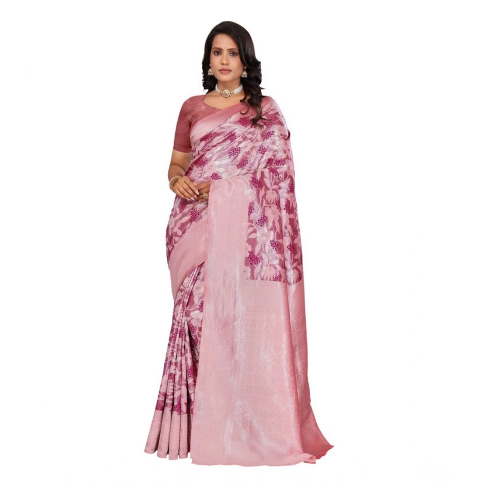 Women's Banarasi Silk Jaquard Woven Saree With Unstitched Blouse 5.5mtr (pink) | Women Signature Collection
