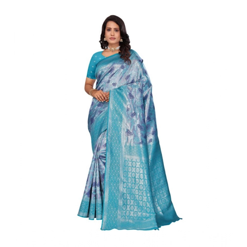 Women's Banarasi Silk Jaquard Woven Saree With Unstitched Blouse 5.5mtr (light Blue) | Women Signature Collection