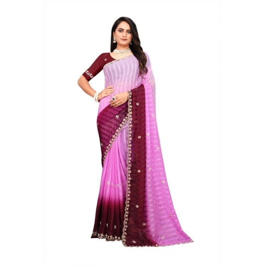 Women's Chiffon Embroidred Saree With Unstitched Blouse 5.5mtr (pink) | Women Signature Collection