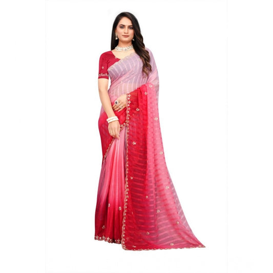 Women's Chiffon Embroidred Saree With Unstitched Blouse 5.5mtr (pink) | Women Signature Collection