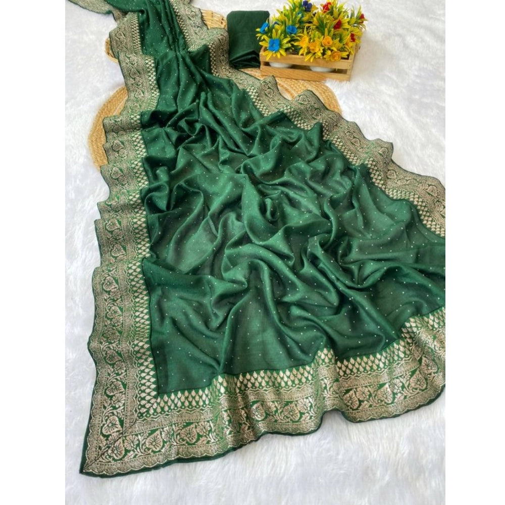 Women's Silk Embroidred Saree With Unstitched Blouse 5.5mtr (dark Green) | Women Signature Collection