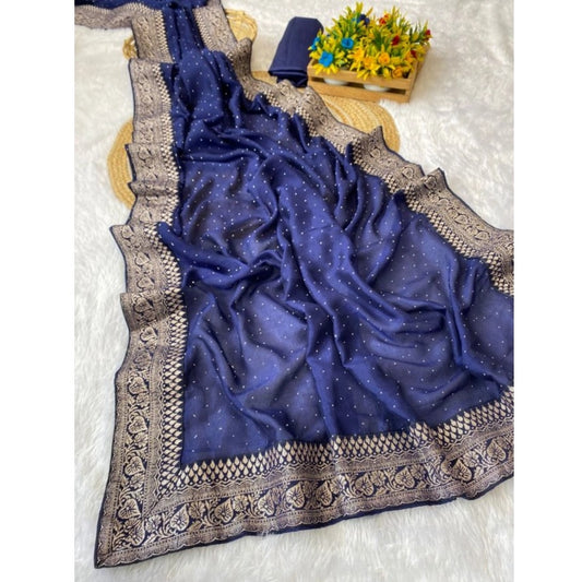 Women's Silk Embroidred Saree With Unstitched Blouse 5.5mtr (blue) | Women Signature Collection