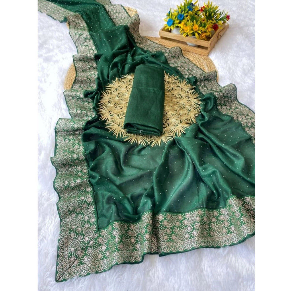 Women's Silk Embroidred Saree With Unstitched Blouse 5.5mtr (dark Green) | Women Signature Collection