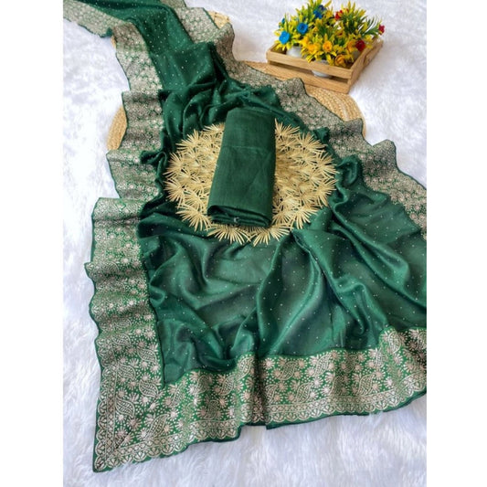 Women's Silk Embroidred Saree With Unstitched Blouse 5.5mtr (dark Green) | Women Signature Collection