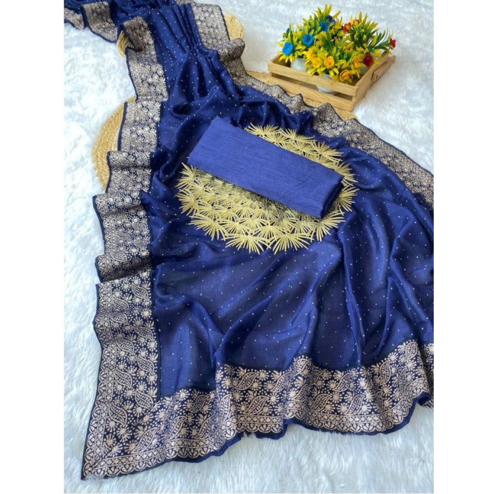 Women's Silk Embroidred Saree With Unstitched Blouse 5.5mtr (blue) | Women Signature Collection