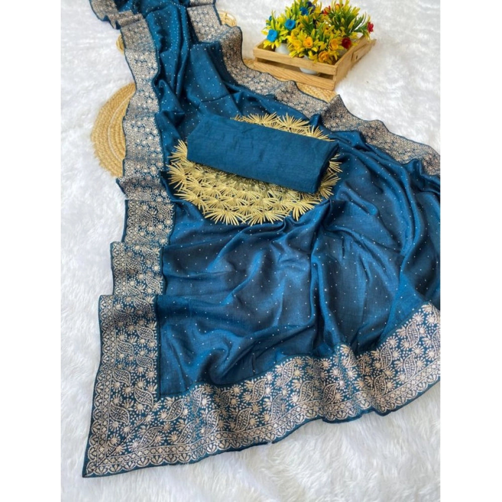 Women's Silk Embroidred Saree With Unstitched Blouse 5.5mtr (light Green) | Women Signature Collection
