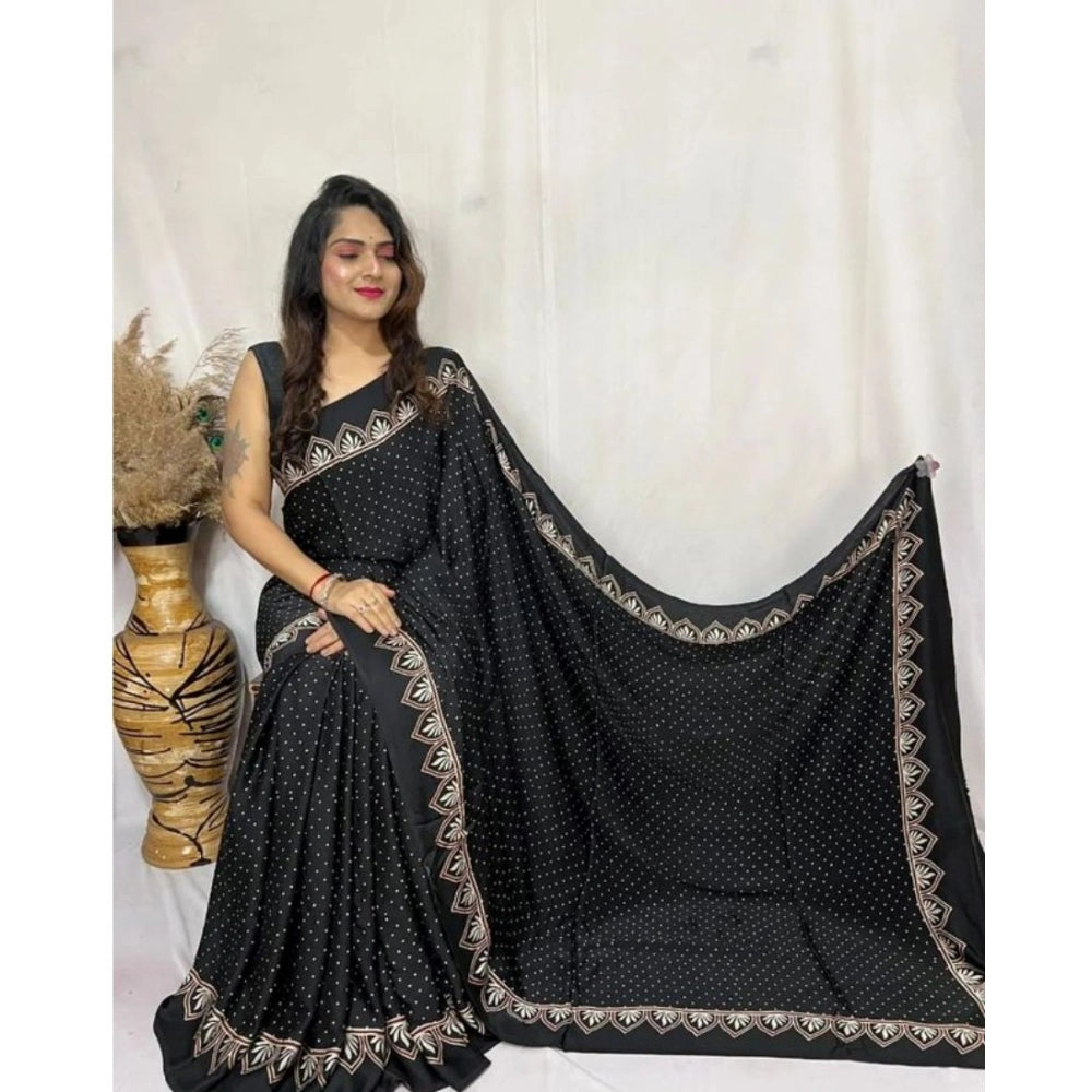Women's Satin Printed Saree With Unstitched Blouse 5.5mtr (black) | Women Signature Collection