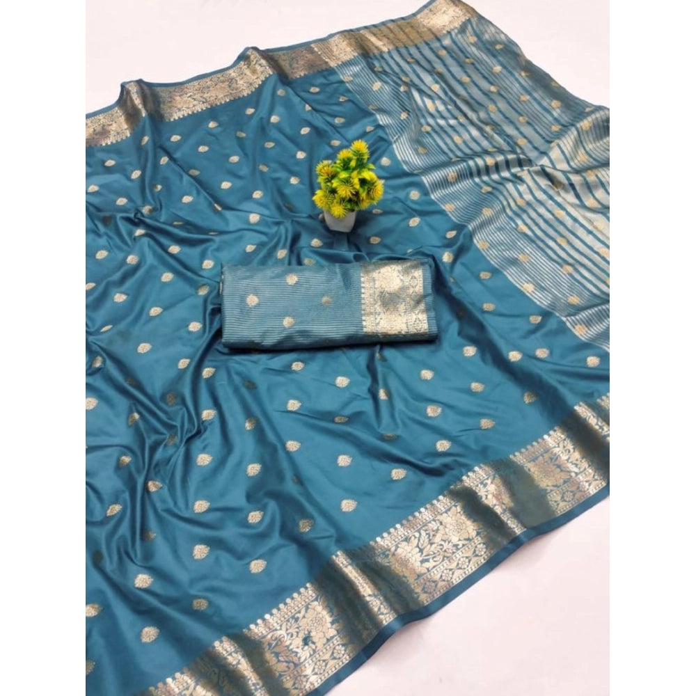 Women's Jacquard Silk Jaquard Woven Saree With Unstitched Blouse 5.5mtr (light Blue) | Women Signature Collection