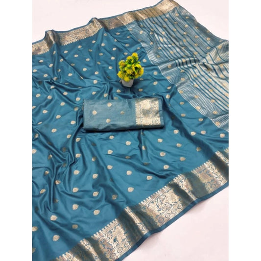 Women's Jacquard Silk Jaquard Woven Saree With Unstitched Blouse 5.5mtr (light Blue) | Women Signature Collection
