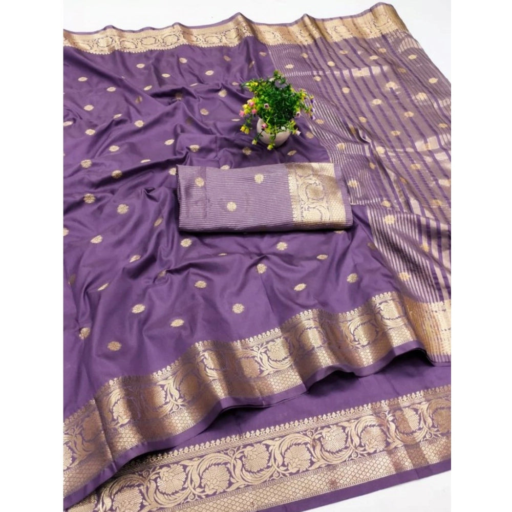 Women's Jacquard Silk Jaquard Woven Saree With Unstitched Blouse 5.5mtr (purple) | Women Signature Collection