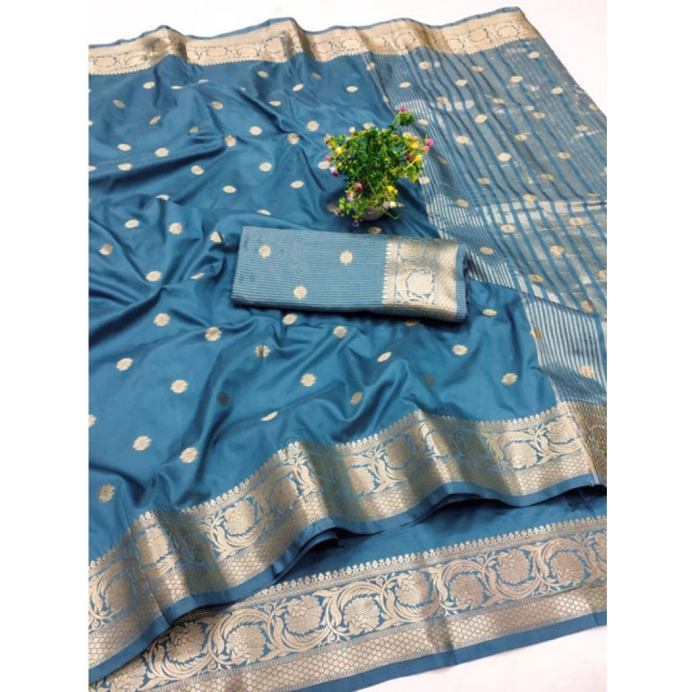 Women's Jacquard Silk Jaquard Woven Saree With Unstitched Blouse 5.5mtr (light Blue) | Women Signature Collection