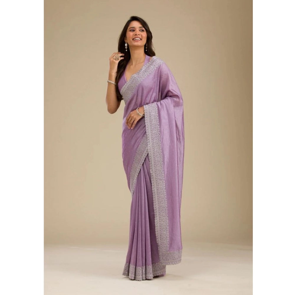 Women's Silk Embroidred Saree With Unstitched Blouse 5.5mtr (purple) | Women Signature Collection