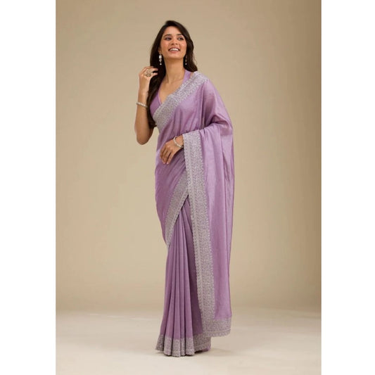 Women's Silk Embroidred Saree With Unstitched Blouse 5.5mtr (purple) | Women Signature Collection