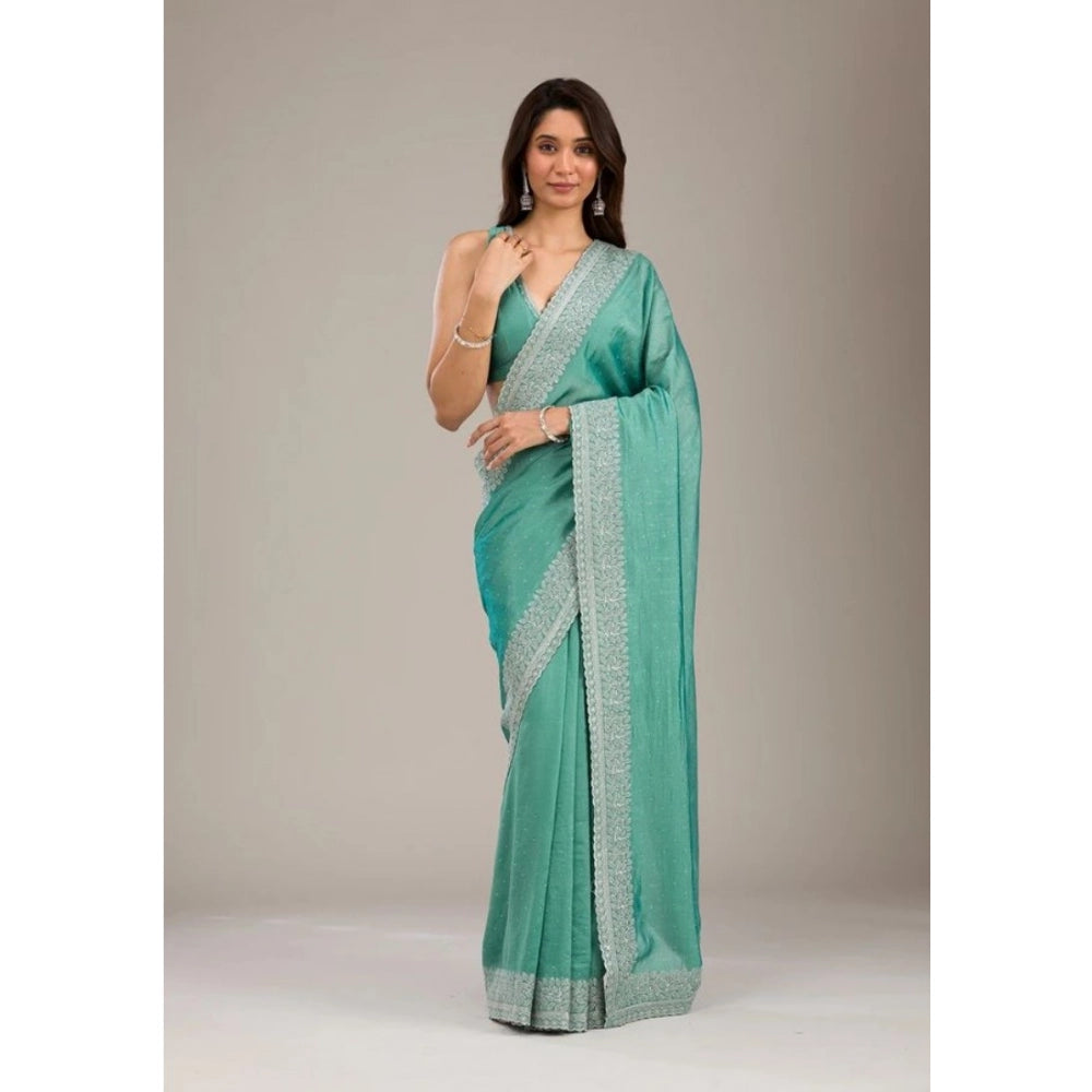 Women's Silk Embroidred Saree With Unstitched Blouse 5.5mtr (light Green) | Women Signature Collection